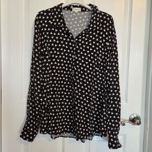 Cloth & Portrait Ladies XL Black & White Chicken Button Up Collared LS Shirt